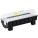 A black and clear container with a clear plastic lid holding National Checking Company food labeling stickers.