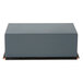 A rectangular grey box with a black base and black writing.