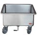 A Steril-Sil stainless steel mobile soak sink with wheels.