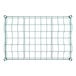 A green wire shelf with wire mesh.