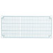 A white metal grid with rectangular bars and blue handles.