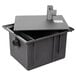 A black plastic Ashland PolyTrap grease trap with threaded connections and a grey pipe.