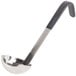 A Vollrath stainless steel ladle with a black handle.