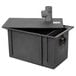 A black metal Ashland PolyTrap grease trap with a grey pipe.