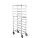 A Winholt stainless steel platter cart with wheels.