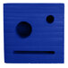 A blue square wood block with a hole in it.