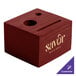 A mahogany wood block check presenter with holes.