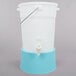 A white plastic water dispenser with a blue base and spout.