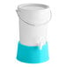A round 6-gallon white beverage dispenser with a spigot and a blue base.