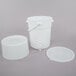 A white plastic bucket with a white base and a tap.