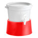 A round 3-gallon white beverage dispenser with a spigot and a red base.