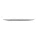 A silver stainless steel round serving tray with a white background.