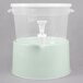 A translucent plastic beverage dispenser with a white lid and cucumber base.