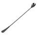 A long metal spoon with a black handle.