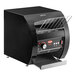 A black Hatco Toast Qwik conveyor toaster with a metal rack on top.