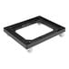 A black plastic frame with white wheels for Orbis bakery trays.
