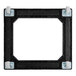 A black square frame with white wheels.