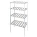 An adjustable aluminum T-bar shelf with four shelves.