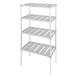 An aluminum Channel E-Channel Shelf with three shelves.