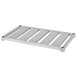 An aluminum E-channel shelf with black screws on it.