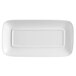 A white rectangular porcelain plate with a small square cut out on top.