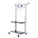 A black and white metal Luxor TV cart with wheels.