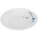 A white Thunder Group melamine plate with a blue bamboo design.