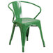 A green Flash Furniture galvanized steel chair with arms and a vertical slat back.