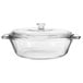 A clear glass pan with a lid.