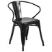 A black Flash Furniture galvanized steel chair with arms and a slat back.