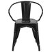 A black metal Flash Furniture chair with armrests and a vertical slat back.