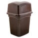 A brown Continental Colossus square trash can with two-door lid.