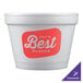 A white Dart foam container with a red "Best Burger" logo.