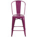 A purple metal Flash Furniture counter height stool with a vertical slat back.