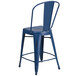 A Flash Furniture blue metal counter height stool with a vertical slat back.