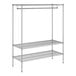 A wireframe chrome garment rack with two shelves.