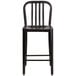 A Flash Furniture black metal counter height stool with a vertical slat back.