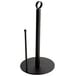 A black metal American Metalcraft paper towel holder with a circular object on it.