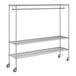 A Regency chrome wire garment rack with two shelves.