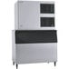 A close-up of a large silver and black Hoshizaki air cooled ice machine.