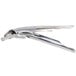 A close-up of a silver metal American Metalcraft pizza pan gripper.