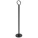 A black metal Tablecraft menu / card holder with a round base.