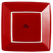 A red square Tuxton Concentrix china plate with white trim.