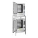A Cleveland SteamChef 6 double deck electric floor steamer with doors open.