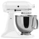 A white KitchenAid Artisan stand mixer on a white background.