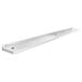 A long rectangular stainless steel shelf with two holes in it.