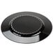 A Fineline Silver Splendor black plastic plate with gold bands around the border.