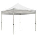 A white Caravan Canopy tent with two poles.