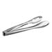 Two American Metalcraft stainless steel serving tongs with holes in the ends of the tips.