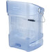 A blue plastic container with a handle and a lid.